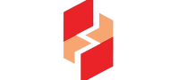 A logo featuring two bold, red trapezoids facing each other with two orange arrows in between, pointing in opposite directions, captures the dynamic essence of best outsourced accounting services through its striking and geometric design.